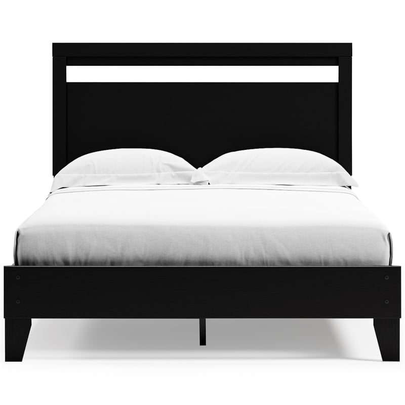 Home Square 2-Piece Queen Size Platform Bed with Low Profile Headboard in Black