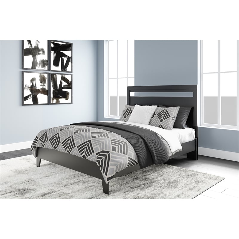 Home Square 2-Piece Queen Size Platform Bed with Low Profile Headboard in Black