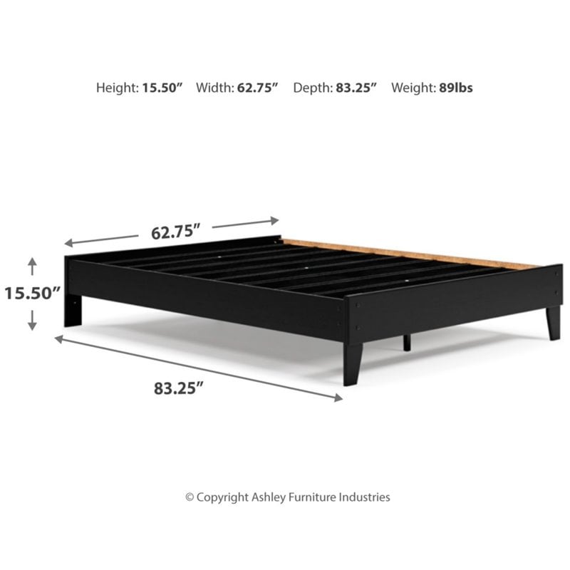 Home Square 2-Piece Queen Size Platform Bed with Low Profile Headboard in Black