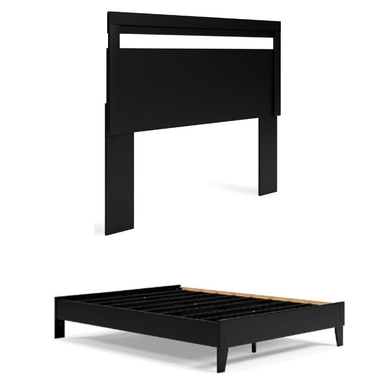 Home Square 2-Piece Queen Size Platform Bed with Low Profile Headboard in Black