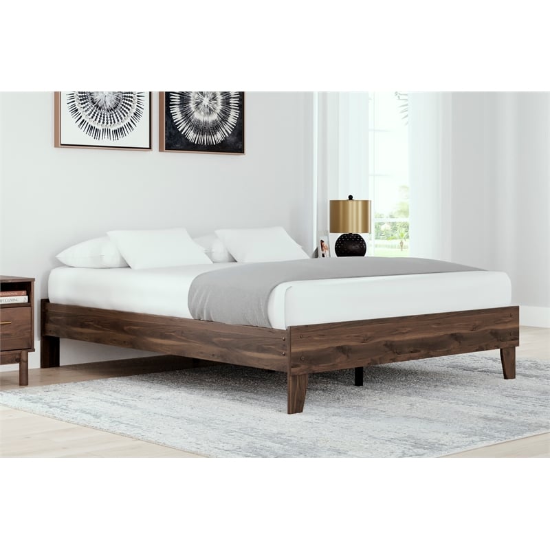 Home Square Full Size Platform Bed with Low Profile Headboard in Mocha Brown