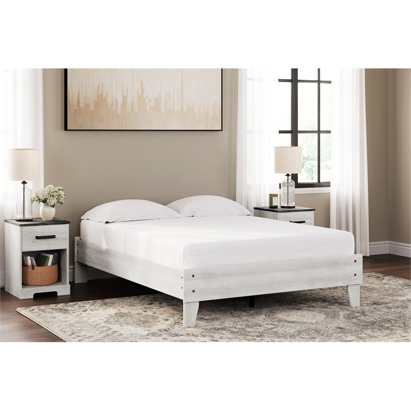 Home Square 2-Piece Set of Full size Panel Headboard & Platform Bed in White