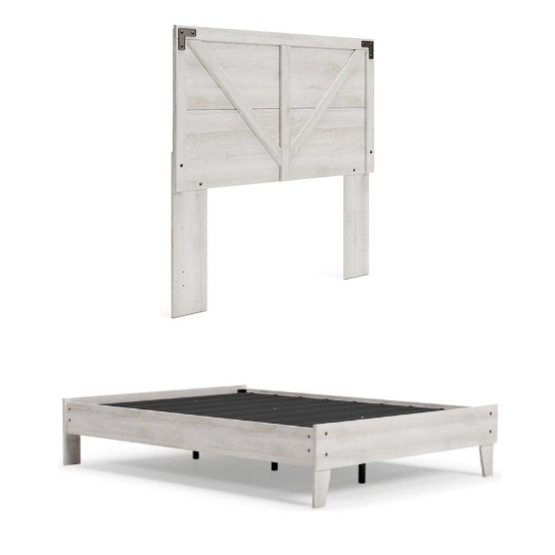 Home Square 2-Piece Set of Full size Panel Headboard & Platform Bed in White