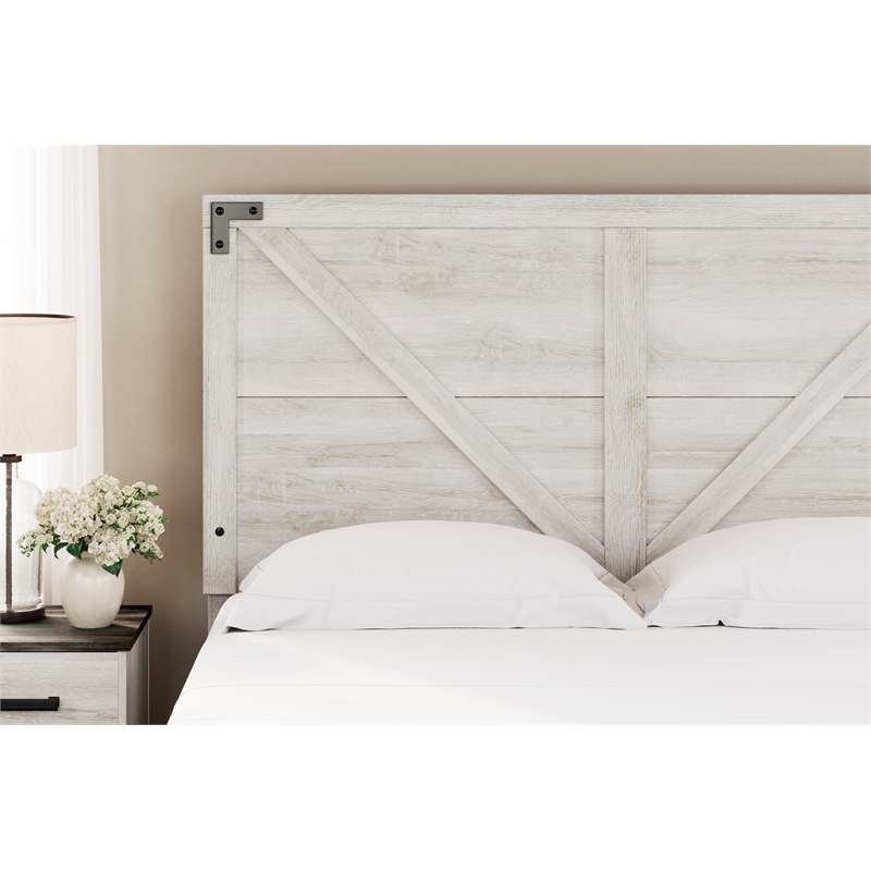 Home Square Queen Size Platform Bed with Low Profile Headboard in Whitewash