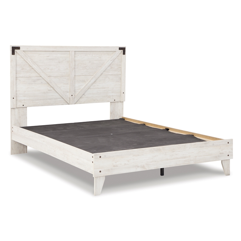 Home Square Queen Size Platform Bed with Low Profile Headboard in Whitewash