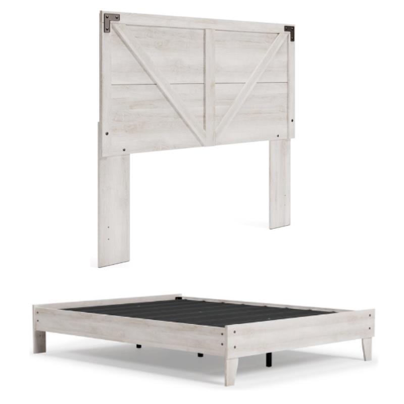 Home Square Queen Size Platform Bed with Low Profile Headboard in Whitewash