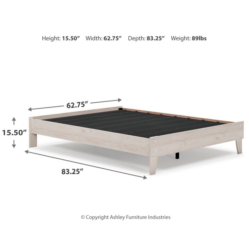 Home Square Queen Size Platform Bed with Low Profile Open Slat Headboard - Beige