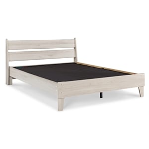 Home Square Queen Size Platform Bed with Low Profile Open Slat Headboard - Beige