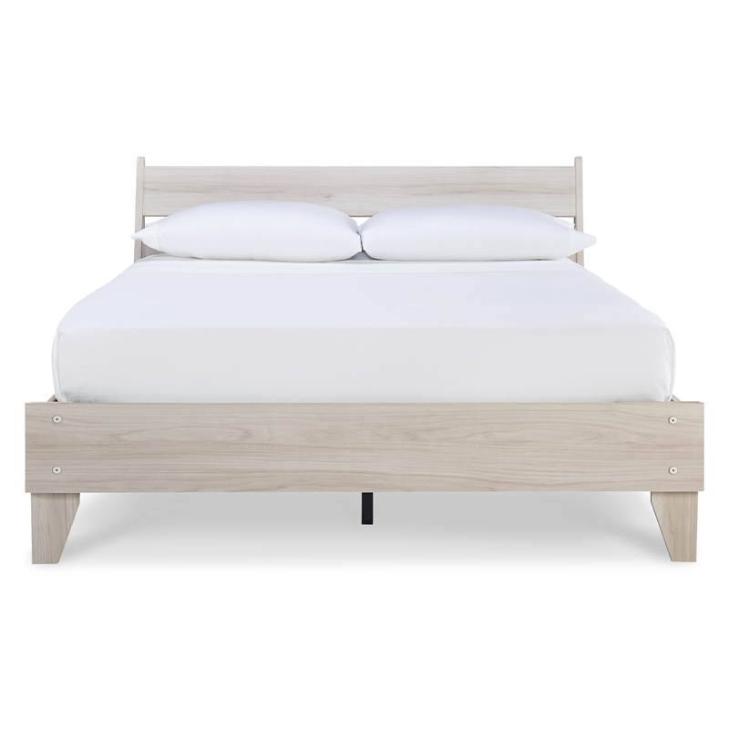 Home Square Queen Size Platform Bed with Low Profile Open Slat Headboard - Beige