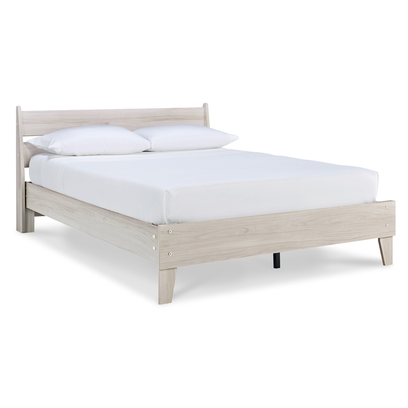 Home Square Queen Size Platform Bed with Low Profile Open Slat Headboard - Beige