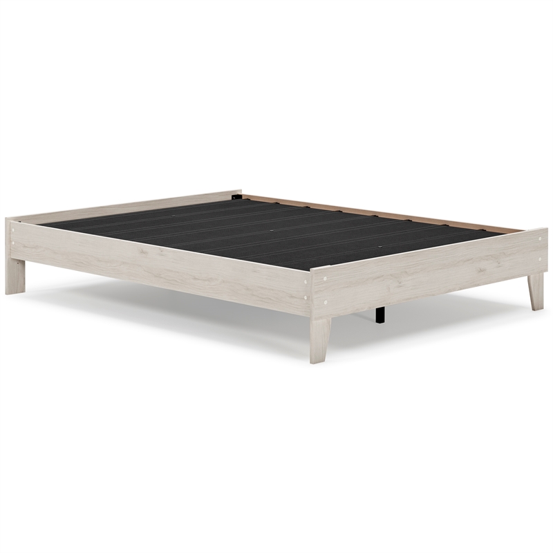 Home Square Queen Size Platform Bed with Low Profile Open Slat Headboard - Beige