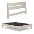 Home Square Queen Size Platform Bed with Low Profile Open Slat Headboard - Beige