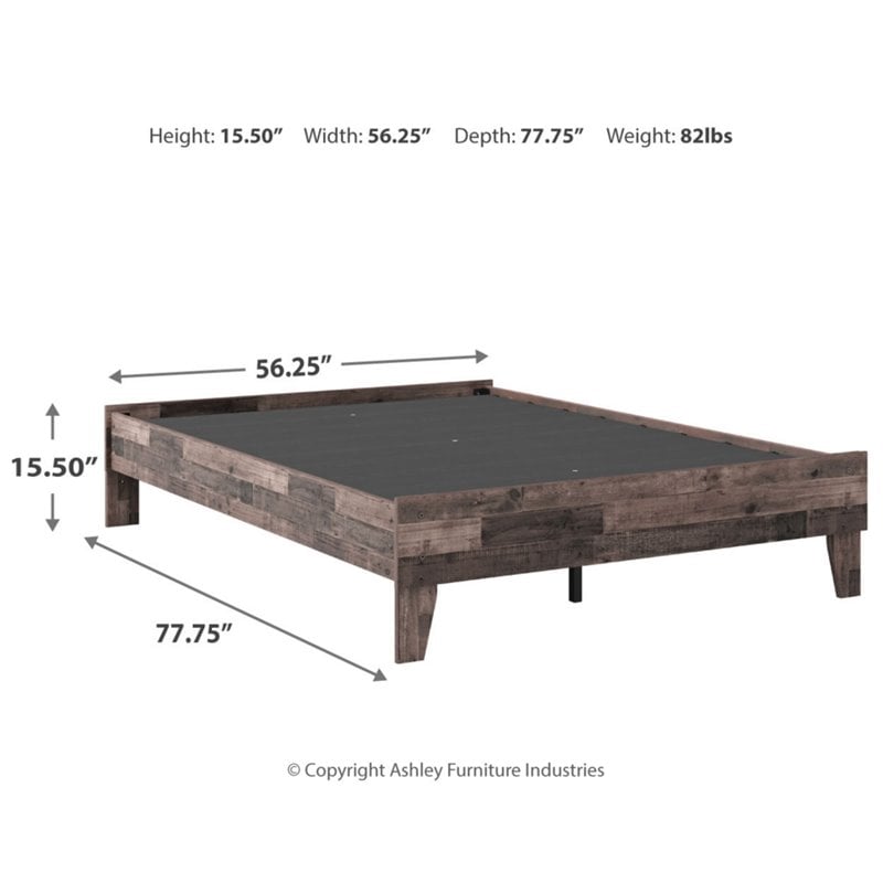 Home Square Full Platform Bed with Low Profile Panel Headboard - Rustic Gray