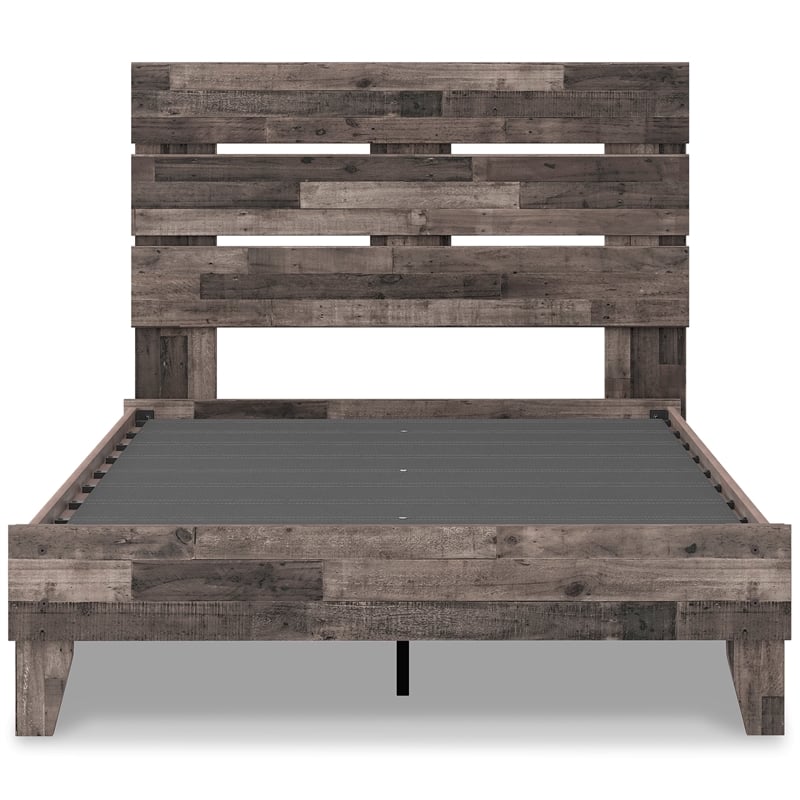 Home Square Full Platform Bed with Low Profile Panel Headboard - Rustic Gray
