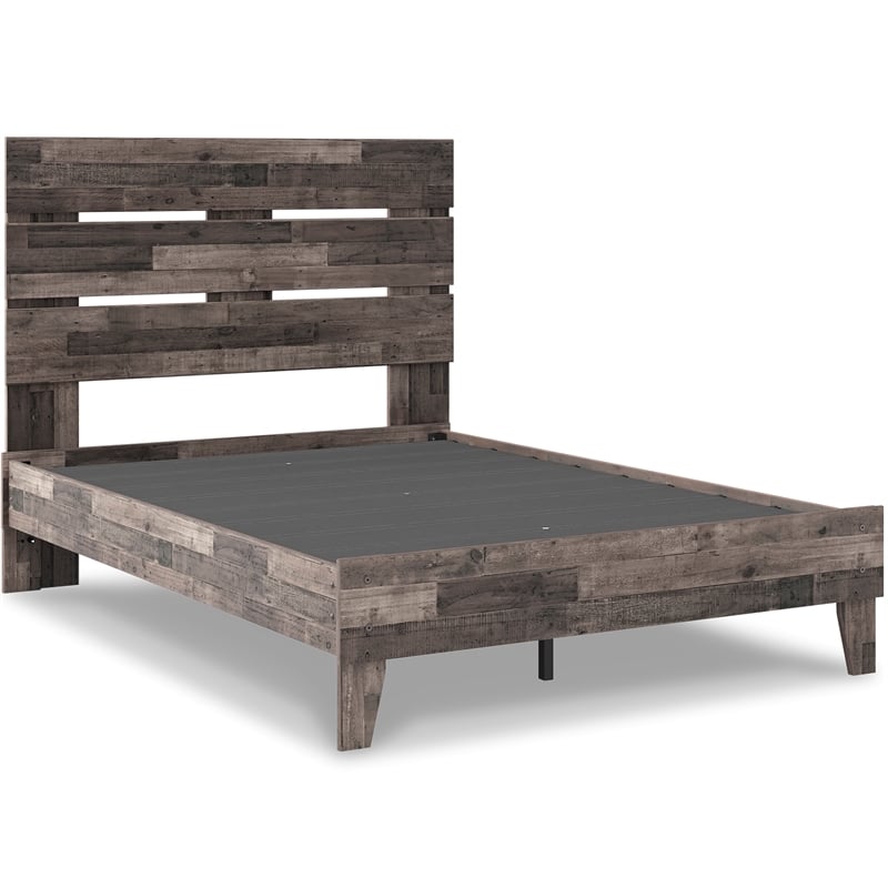 Home Square Full Platform Bed with Low Profile Panel Headboard - Rustic Gray