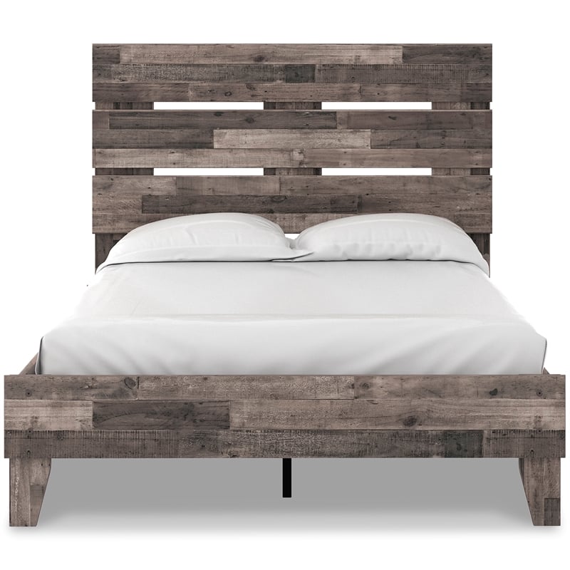 Home Square Full Platform Bed with Low Profile Panel Headboard - Rustic Gray