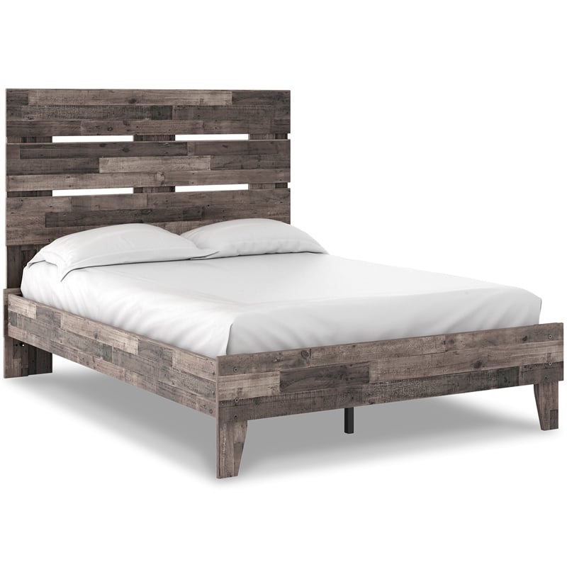 Home Square Full Platform Bed with Low Profile Panel Headboard - Rustic Gray