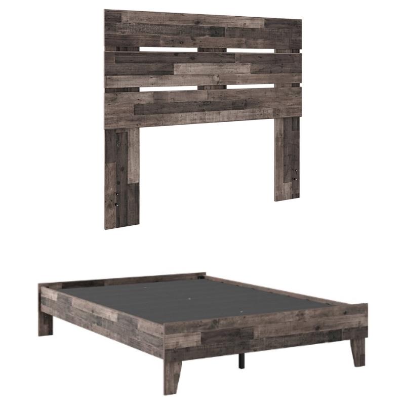 Home Square Full Platform Bed with Low Profile Panel Headboard - Rustic Gray