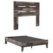 Home Square Full Platform Bed with Low Profile Panel Headboard - Rustic Gray