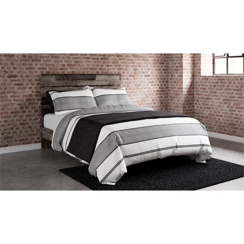 Home Square Queen Platform Bed with Low Profile Panel Headboard - Rustic Gray