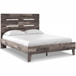 Home Square Queen Platform Bed with Low Profile Panel Headboard - Rustic Gray