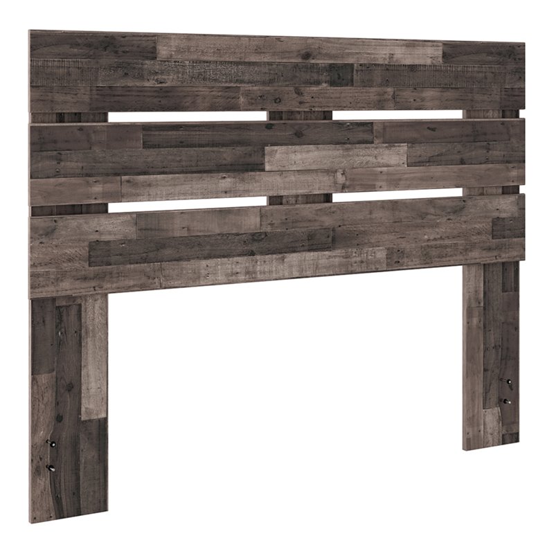 Home Square Queen Platform Bed with Low Profile Panel Headboard - Rustic Gray