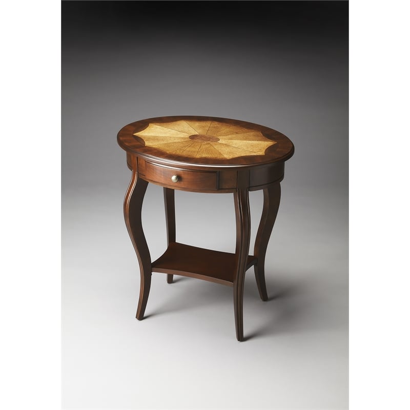 Home Square Specialty Oval Accent Table in Cherry Finish - Set of 2