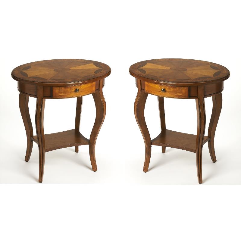 Home Square Specialty Oval Accent Table in Olive Ash Burl - Set of 2