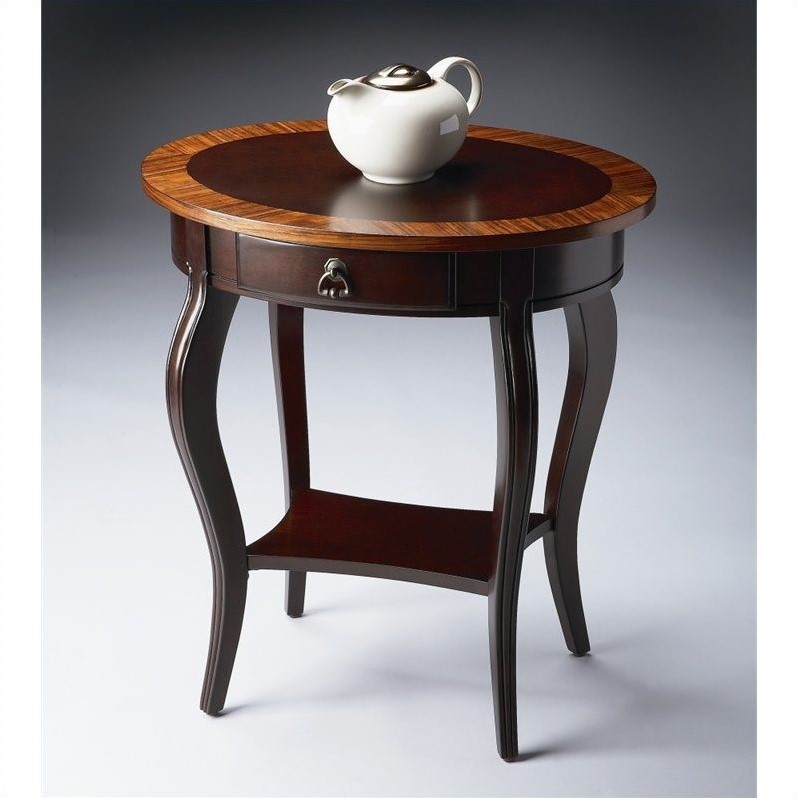 Home Square Traditional Oval Accent Table in Cherry Nouveau - Set of 2