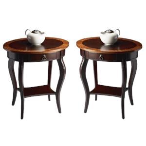 Home Square Traditional Oval Accent Table in Cherry Nouveau - Set of 2