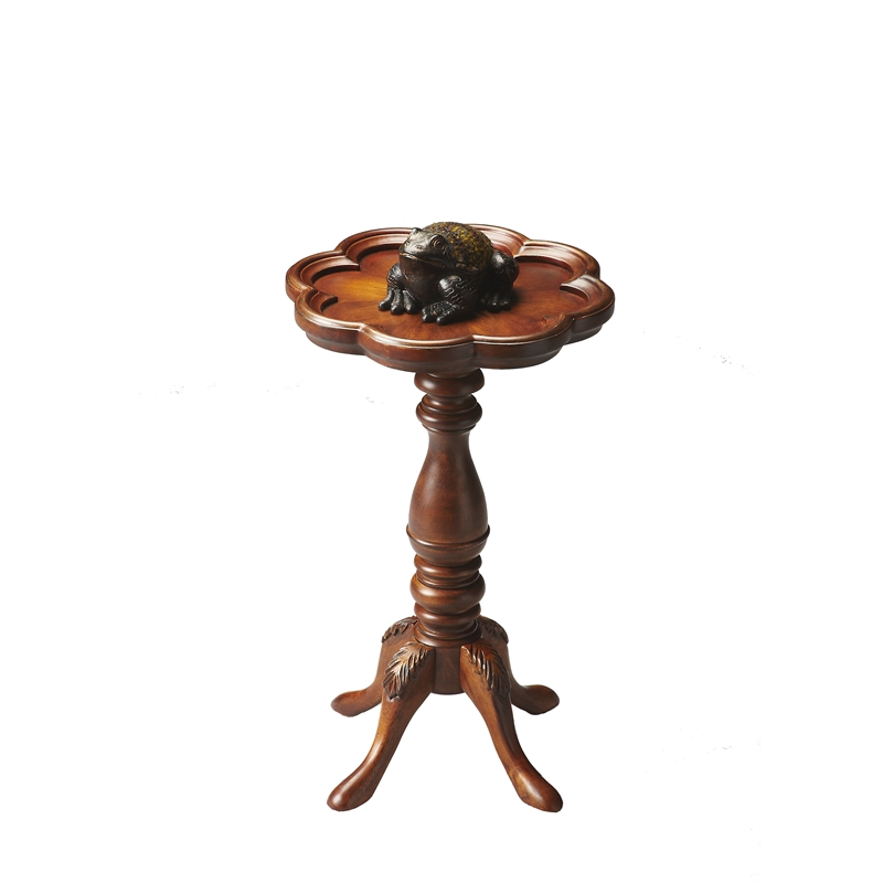 Home Square Specialty Scalloped Edge Accent Table in Olive Ash Burl - Set of 2