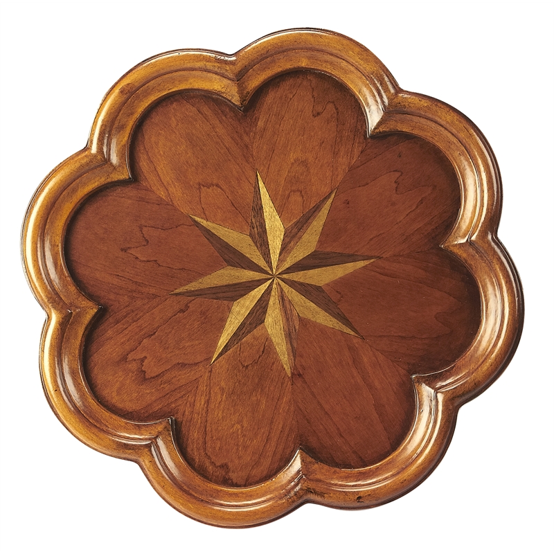 Home Square Specialty Scalloped Edge Accent Table in Olive Ash Burl - Set of 2