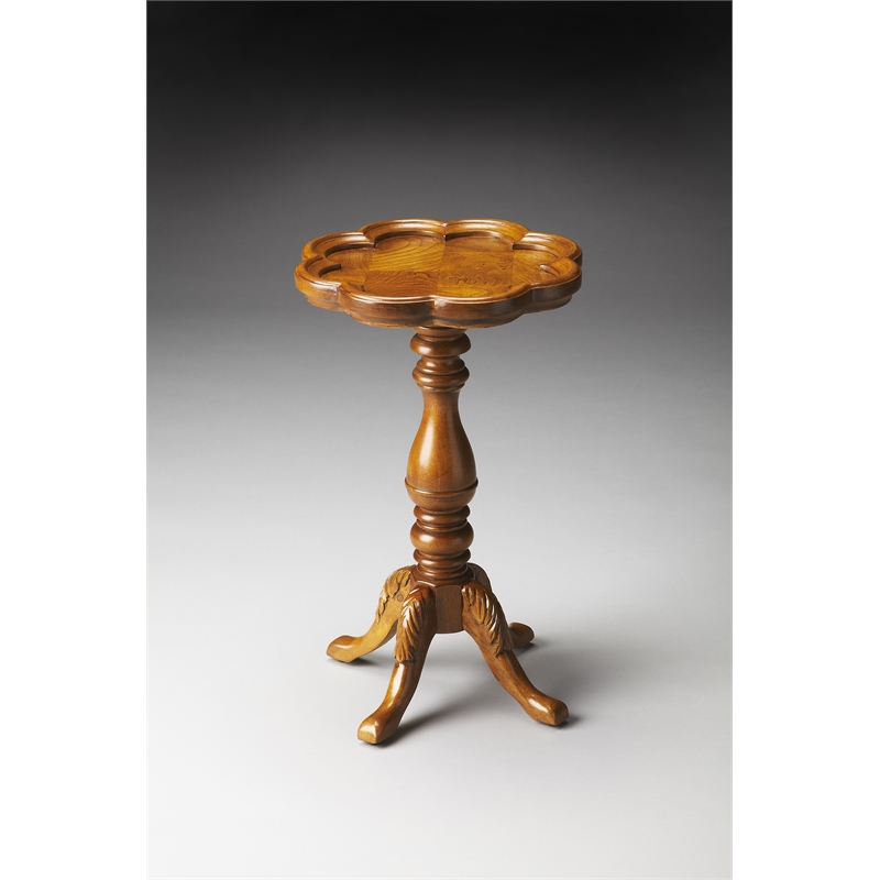 Home Square Specialty Scalloped Edge Accent Table in Olive Ash Burl - Set of 2