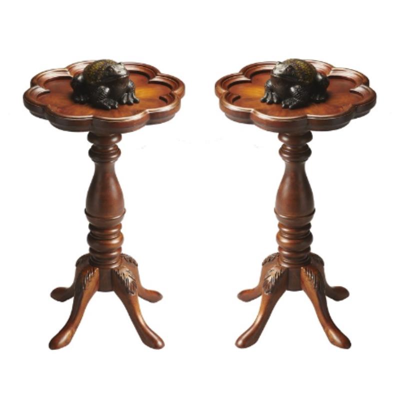 Home Square Specialty Scalloped Edge Accent Table in Olive Ash Burl - Set of 2