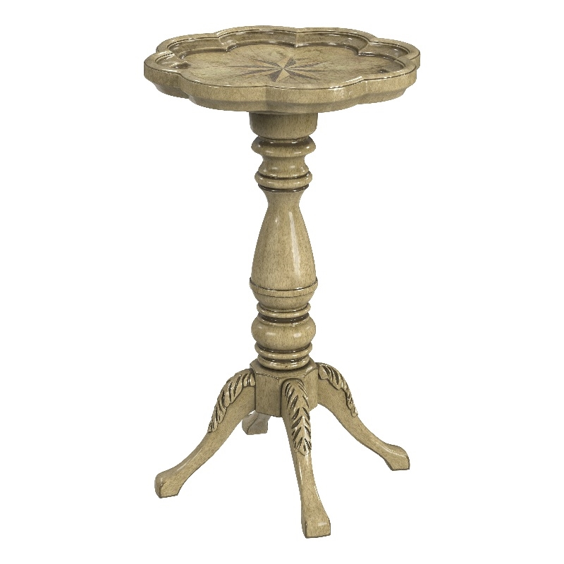 Home Square Scalloped Edge Accent Table in Antique Beige - Set of 2