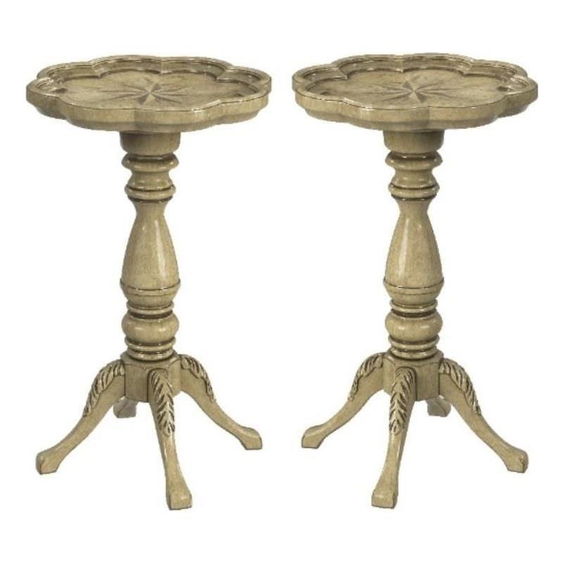 Home Square Scalloped Edge Accent Table in Antique Beige - Set of 2