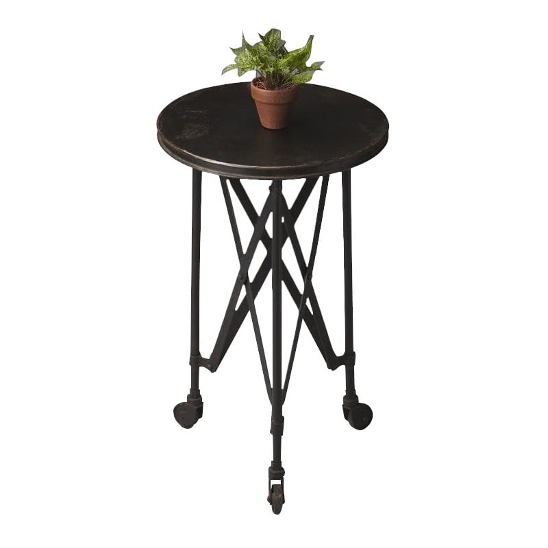 Home Square Specialty Round Iron Accent Table in Black - Set of 2