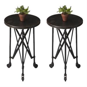 Home Square Specialty Round Iron Accent Table in Black - Set of 2