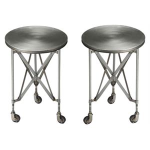 Home Square Mobile Iron Accent Table in Silver Finish - Set of 2