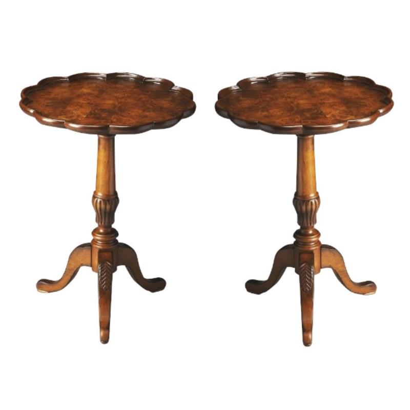 Home Square Round Pedestal Table in Olive Ash Burl - Set of 2