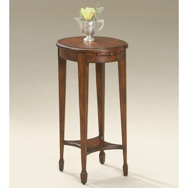 Home Square Oval Accent Table in Plantation Cherry - Set of 2