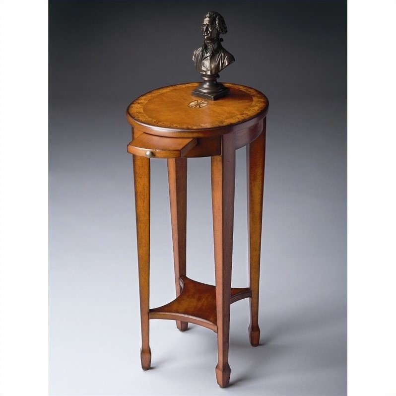 Home Square Traditional Round Accent Table in Olive Ash Burl - Set of 2