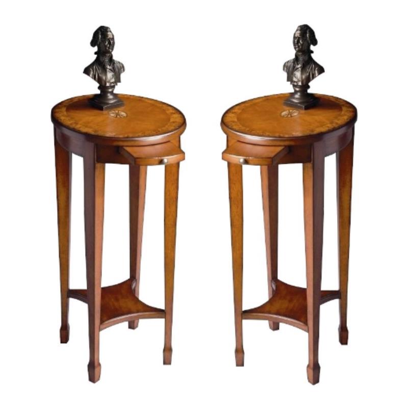 Home Square Traditional Round Accent Table in Olive Ash Burl - Set of 2