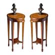 Home Square Traditional Round Accent Table in Olive Ash Burl - Set of 2