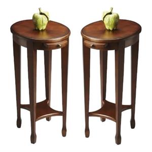 Home Square Masterpiece Oval Accent Table in Chestnut Burl - Set of 2