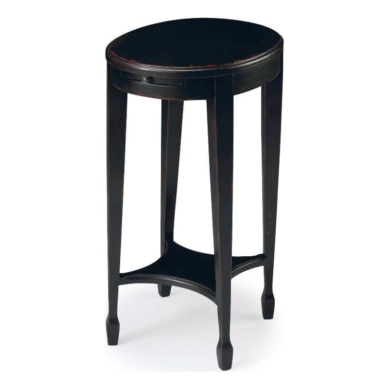 Home Square Oval Accent Table in Plum Black Finish - Set of 2