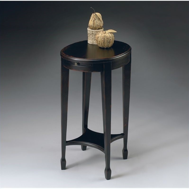 Home Square Oval Accent Table in Plum Black Finish - Set of 2