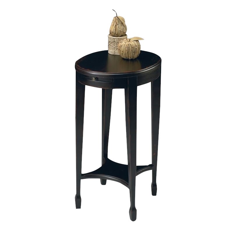 Home Square Oval Accent Table in Plum Black Finish - Set of 2