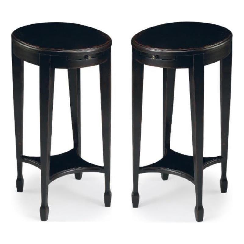 Home Square Oval Accent Table in Plum Black Finish - Set of 2