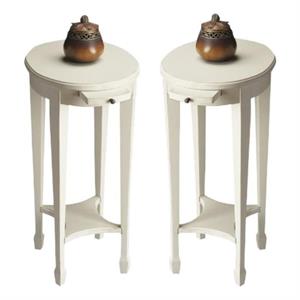 home square wood accent table in cottage white finish - set of 2